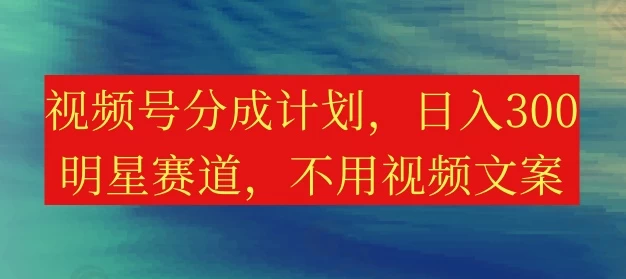 视频号分成计划，日入300+，明星赛道，不用写视频文案 - 项目资源网 - 项目资源网