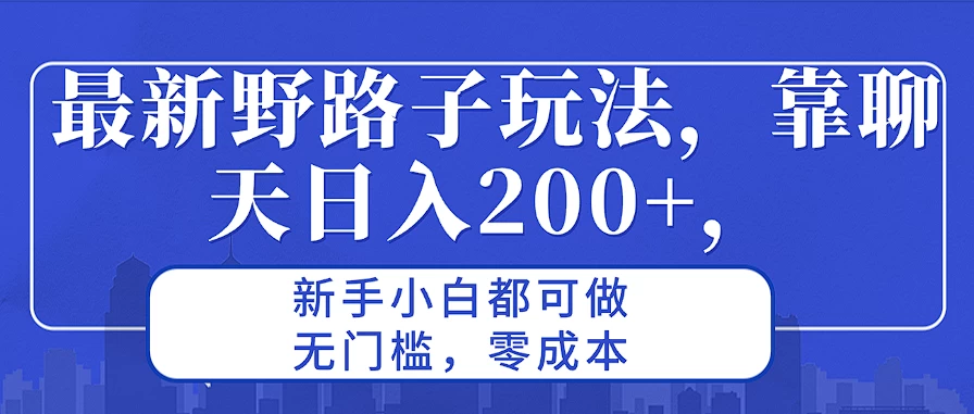 最新野路子玩法，靠聊天日入200+，新手小白都可做，无门槛，零成本 - 项目资源网 - 项目资源网
