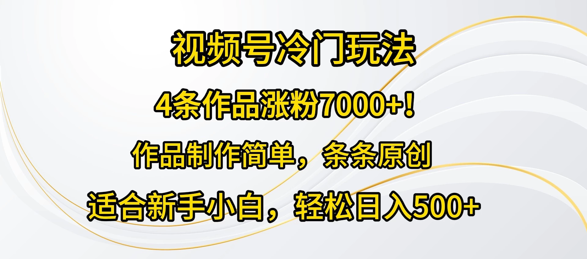 4条作品涨粉7000+！视频号冷门玩法，作品制作简单，条条原创，适合新手小白，轻松日入500+ - 项目资源网 - 项目资源网