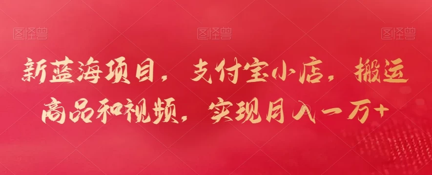 新蓝海项目，支付宝小店，搬运商品和视频，实现月入一万+ - 项目资源网 - 项目资源网