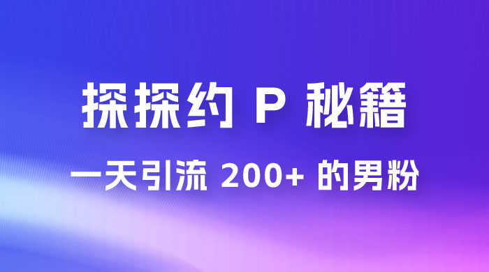 靠探探约 P 秘籍，一天引流 200+ 的男粉，日赚1000+，就是这么玩的 - 项目资源网 - 项目资源网
