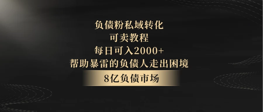 8亿负债市场，负债粉私域转化，可卖教程，每日可入2000+，无需经验（包含资料） - 项目资源网 - 项目资源网