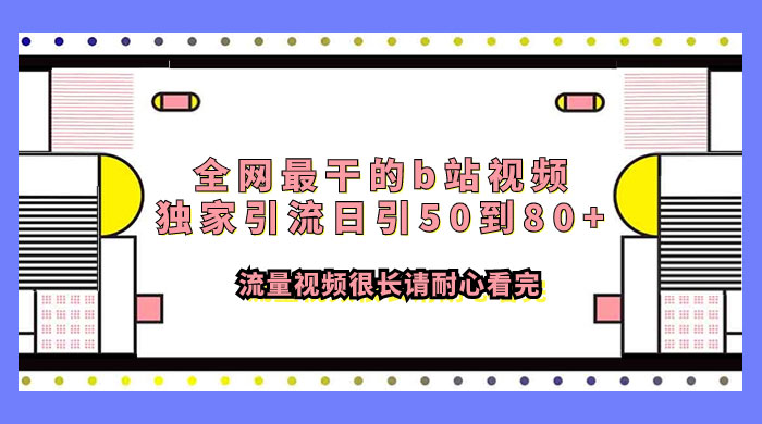 全网最干的 B 站视频独家引流，日引 50~80+ 流量 - 项目资源网 - 项目资源网