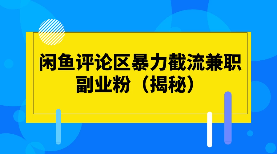 闲鱼评论区暴力截流兼职副业粉（揭秘） - 项目资源网 - 项目资源网
