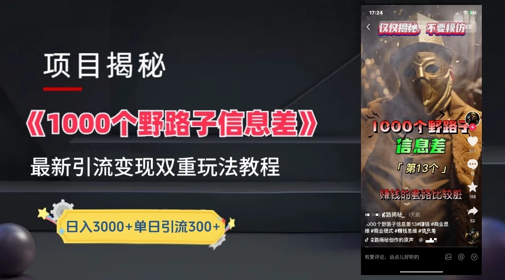 抖音最新一千个野路子玩法教程，变现+引流双重玩法，野路子信息差 - 项目资源网 - 项目资源网