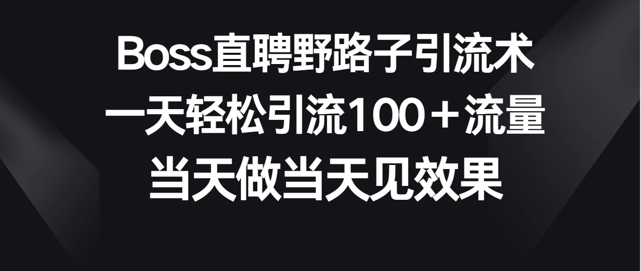 Boss直聘野路子引流术，一天轻松引流100+流量，当天做当天见效果 - 项目资源网 - 项目资源网