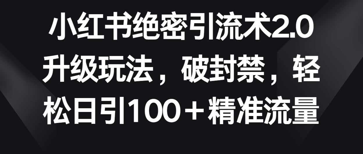 小红书绝密引流术2.0升级玩法，破封禁，轻松日引100＋精准流量 - 项目资源网 - 项目资源网
