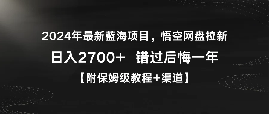 2024年最新蓝海项目，悟空网盘拉新，日入2700+错过后悔一年【附保姆级教程+渠道】 - 项目资源网 - 项目资源网