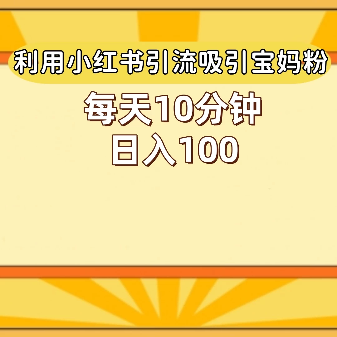 小红书引流吸引宝妈粉，每天10分钟，日入100+ - 项目资源网 - 项目资源网
