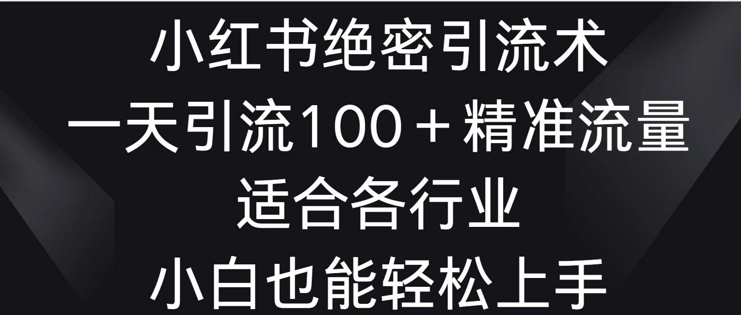 小红书绝密引流术，一天引流100＋精准流量，适合各个行业，小白也能轻松上手 - 项目资源网 - 项目资源网
