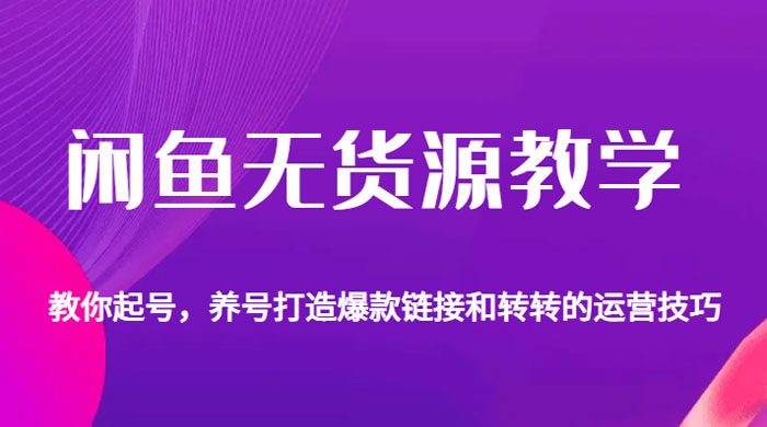 闲鱼无货源电商教学：教你起号，养号打造爆款链接以及转转的运营技巧 - 项目资源网 - 项目资源网